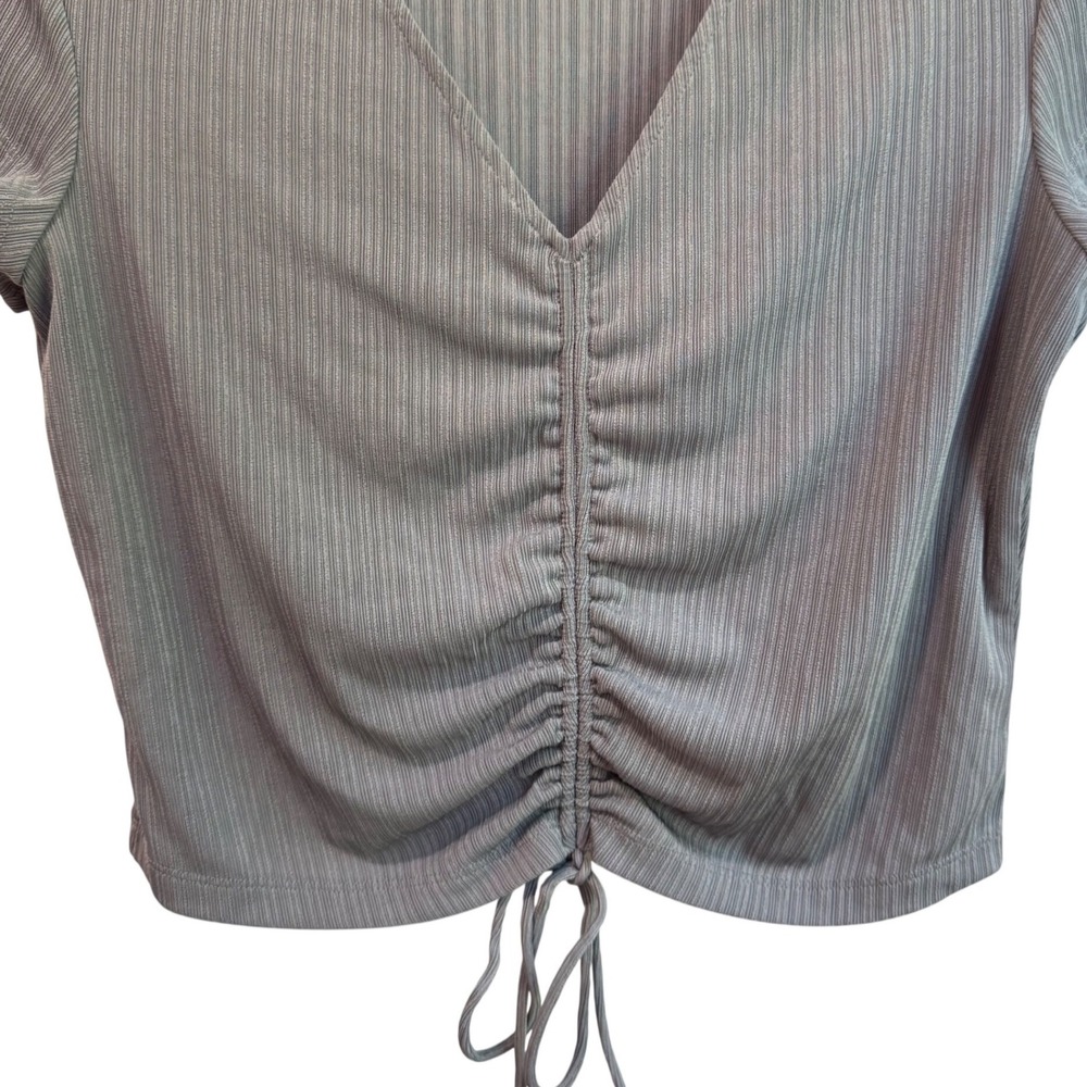 Reformation Mariam Knit Grey Ribbed Ruched Front V-Neck Cropped Top Size M - Picture 7 of 7